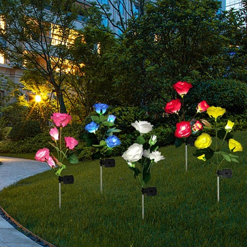 화려한 LED 불빛 태양광 충전식 야외 조명등 정원등 장미 2P